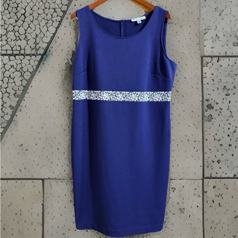 Danny & Nicole Blue Midi Dress w/White Accent Waistband-No Jacket-16-EUC